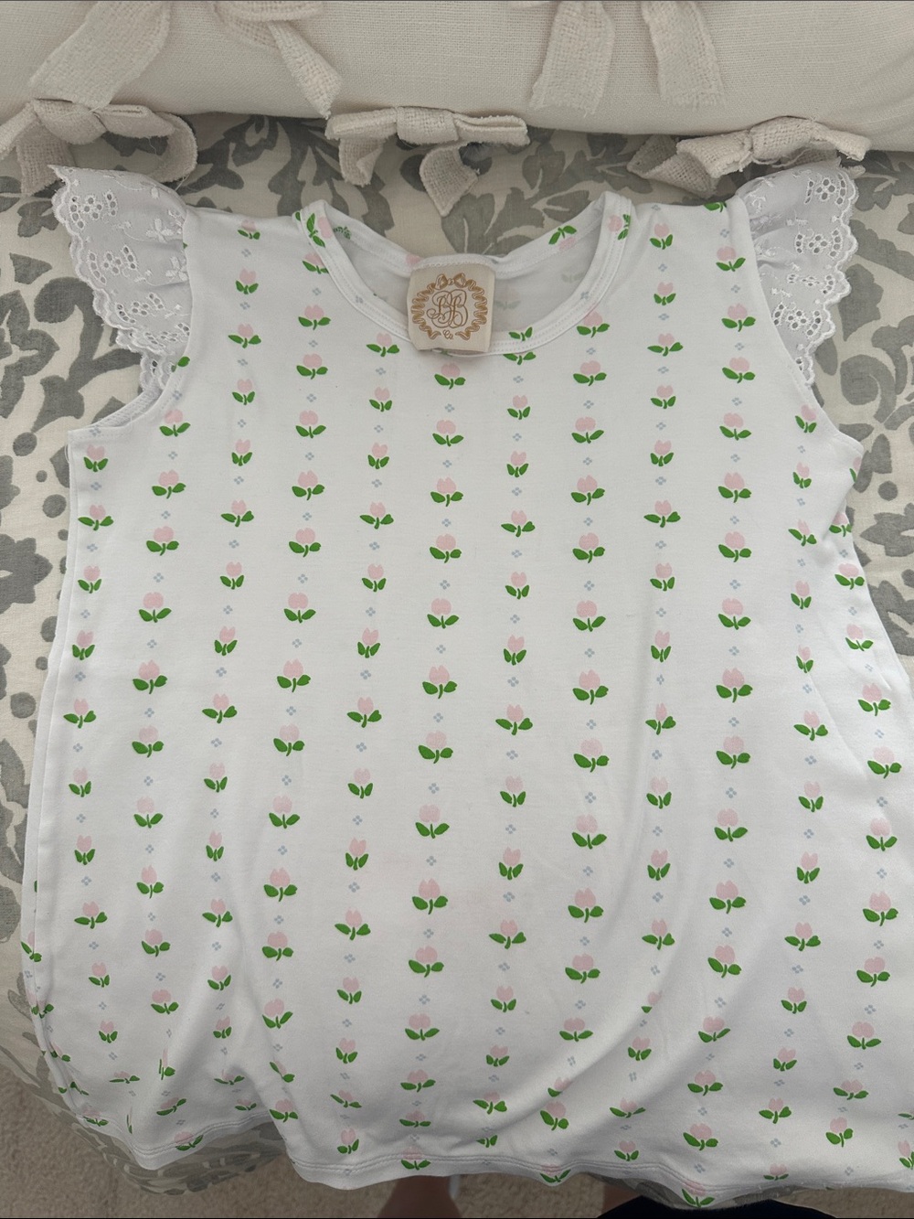 The Beaufort Bonnet Company White Tank Top with Pink & Green Floral Print
